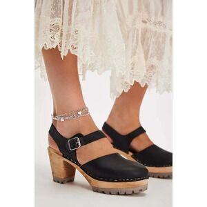 MIA Abba Platform Clog Women 38 (7-7.5) Mary Jane Black Leather Swedish Lug Sole